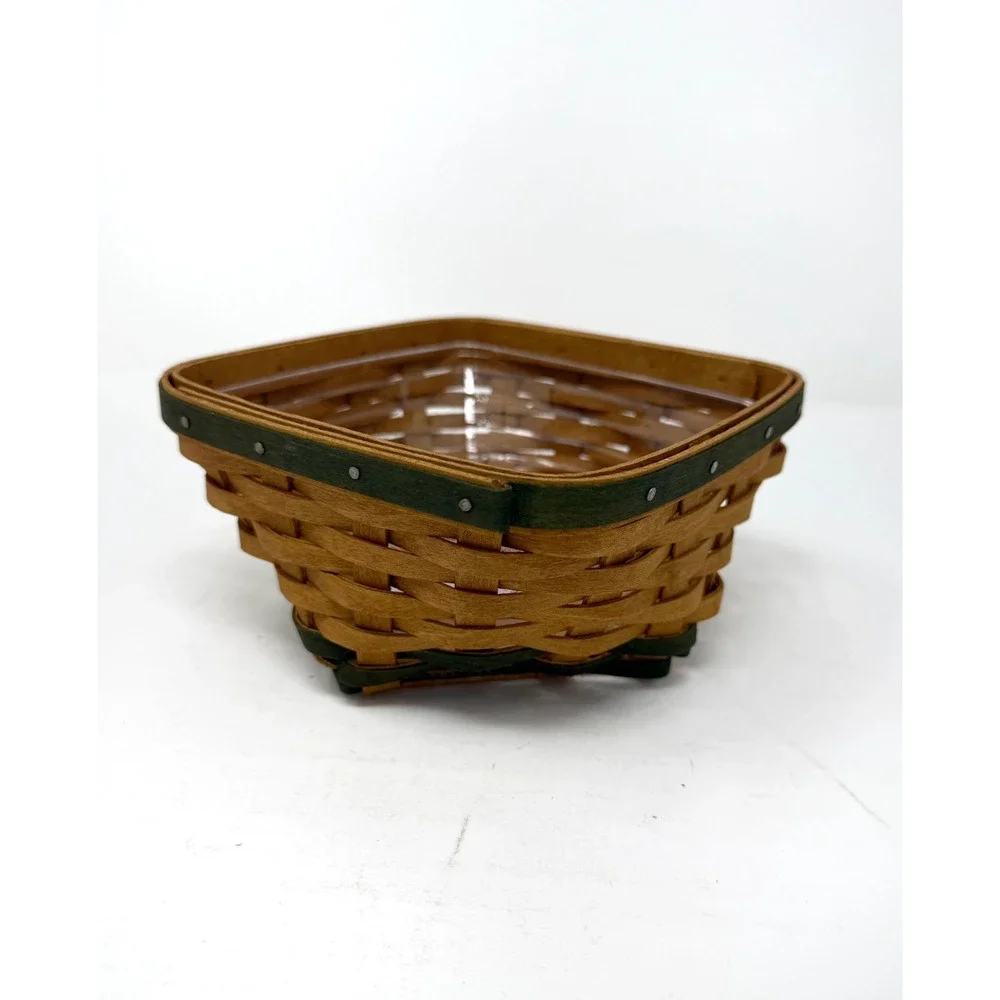 Longaberger 2006 Small Square Basket Green Trim Protector Liner Included
